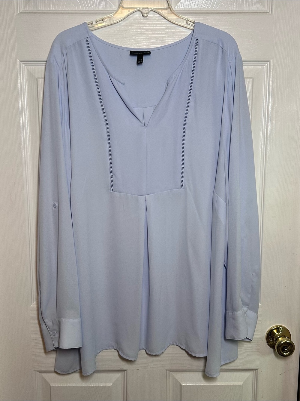 Lane Bryant 26/28 Blue Dressy Flowy Blouse Tunic Top Roll Tab Long Sleeve Fairy